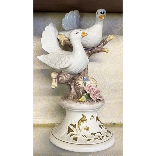 180 - A LARGE CAPODIMONTE FIGURINE WITH DOVES, lovely figurine with two doves on branch, with roses beneat... 