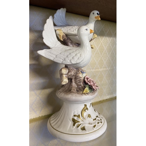 180 - A LARGE CAPODIMONTE FIGURINE WITH DOVES, lovely figurine with two doves on branch, with roses beneat... 