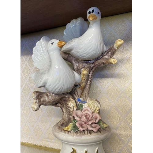 180 - A LARGE CAPODIMONTE FIGURINE WITH DOVES, lovely figurine with two doves on branch, with roses beneat... 