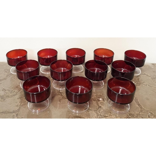 184 - A SET OF VINTAGE FRENCH LUMINARC CAVALIER RUBY RED SHERBERT GLASSES, c.1970, twelve total, with clea... 