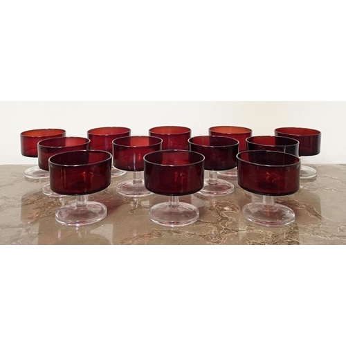 184 - A SET OF VINTAGE FRENCH LUMINARC CAVALIER RUBY RED SHERBERT GLASSES, c.1970, twelve total, with clea... 