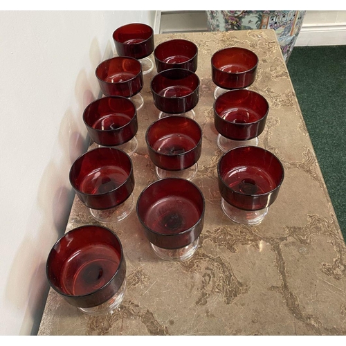 184 - A SET OF VINTAGE FRENCH LUMINARC CAVALIER RUBY RED SHERBERT GLASSES, c.1970, twelve total, with clea... 