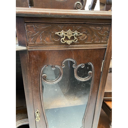 185 - AN ANTIQUE ETAGERE ROSEWOOD DISPLAY CABINET, Rococo revival, with four bevelled mirrors, central of ... 