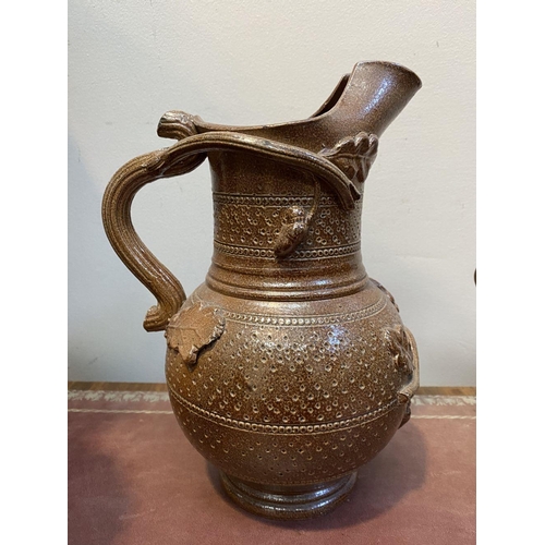 188 - A COLLECTION OF THREE VINTAGE FRENCH HANDMADE STONEWARE JUGS, with one unique lidded pitcher likely ... 