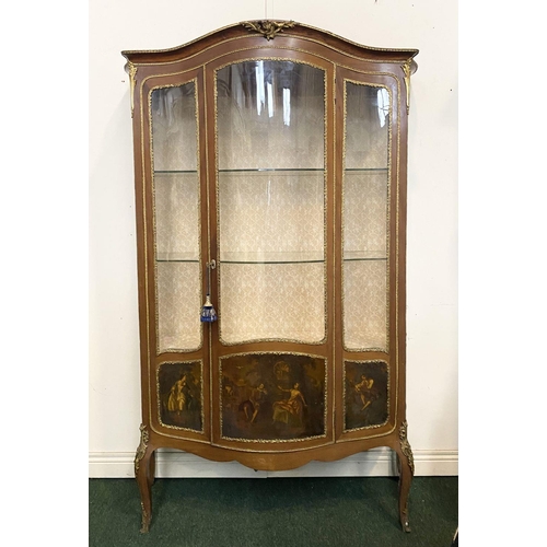 2 - A 19TH CENTURY NAPOLEON III STYLE VERNIS MARTIN VITRINE, bow fronted with three glass panels, one do... 