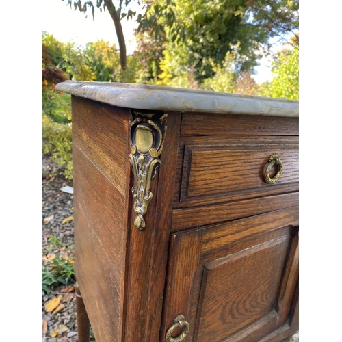 20 - A PAIR OF 19TH CENTURY MARBLE TOPPED BEDSIDE LOCKERS, with one drawer above panelled door, with bras... 