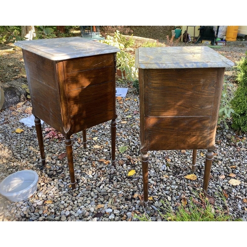 20 - A PAIR OF 19TH CENTURY MARBLE TOPPED BEDSIDE LOCKERS, with one drawer above panelled door, with bras... 