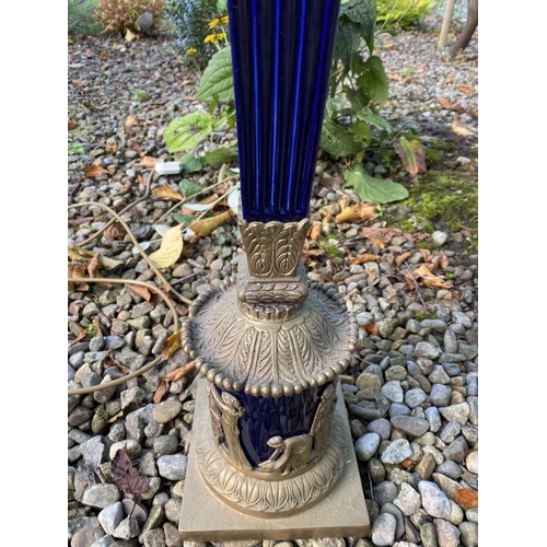 21 - A PAIR OF EXCELLENT CORINTHIUM COLUMN TABLE LAMPS, French style, cobalt blue with gilt accents, Gree... 