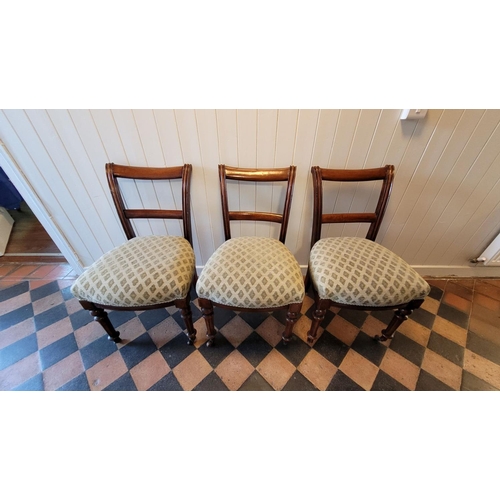 226 - A SET OF THREE VICTORIAN CHAIRS, each with a stuffed over padded seat with trim, the back with a pai... 