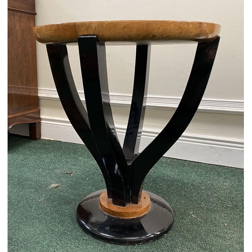 23 - AN ART DECO STYLE PEDESTAL CENTRE TABLE, in the style of Pierre-Emile Legrain, having circular top w... 