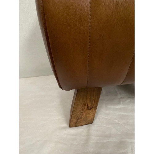 237 - A GOOD PAIR OF LEATHER FOOT STOOLS, rectangular form upholstered with tan leather, on four splayed w... 