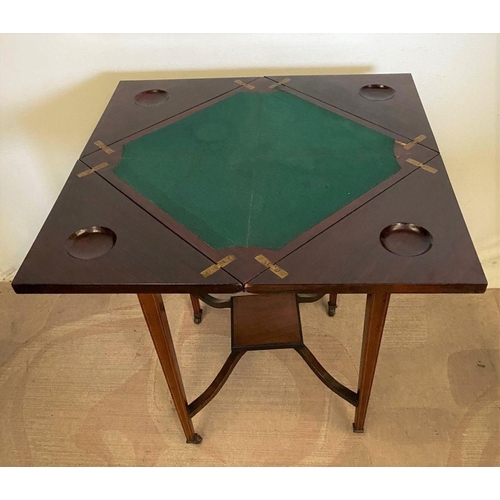 243 - A ROSEWOOD INALID ENVELOPE CARD TABLE, lovely inlay design to top, opening to green baize interior, ... 