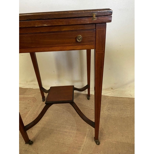 243 - A ROSEWOOD INALID ENVELOPE CARD TABLE, lovely inlay design to top, opening to green baize interior, ... 