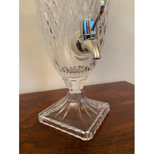 245 - A KILLARNEY CRYSTAL WHISKEY DISPENSER, finial to cover, crosshatch design to body atop square base. ... 