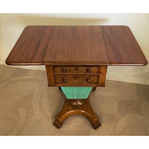 252 - A WILLIAM IV MAHOGANY SIDE/SEWING TABLE, with drop leaves, two drawers, on quatrefoil base with scro... 