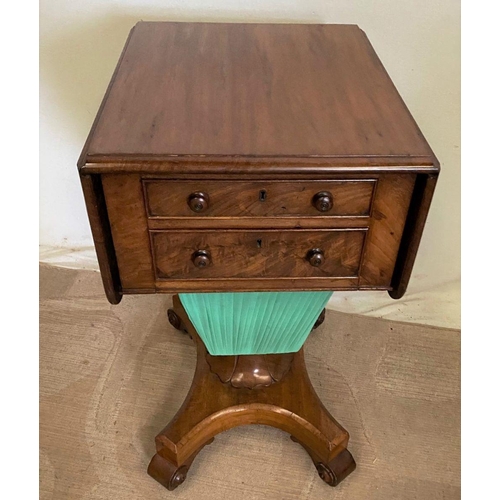 252 - A WILLIAM IV MAHOGANY SIDE/SEWING TABLE, with drop leaves, two drawers, on quatrefoil base with scro... 