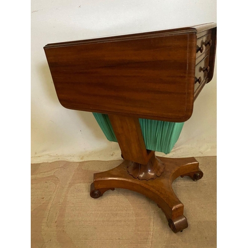 252 - A WILLIAM IV MAHOGANY SIDE/SEWING TABLE, with drop leaves, two drawers, on quatrefoil base with scro... 