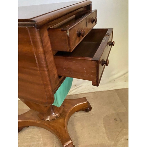 252 - A WILLIAM IV MAHOGANY SIDE/SEWING TABLE, with drop leaves, two drawers, on quatrefoil base with scro... 