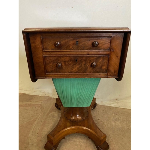 252 - A WILLIAM IV MAHOGANY SIDE/SEWING TABLE, with drop leaves, two drawers, on quatrefoil base with scro... 