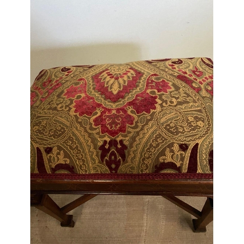 253 - AN EXCELLENT MAHOGANY INLAID PIANO STOOL, upholstered, with lift top opening to storage to interior.... 