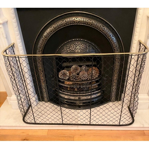 263 - AN EXCELLENT REGENCY BRASS & STEEL FIRE GUARD, with gilt brass to top, dimensions: 107cm x 32cm x 66... 