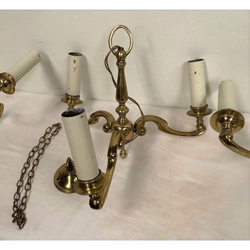 266 - A PAIR OF DOUBLE WALL SCONCES & MATCHING THREE BRANCH CANDLEABRA, gilt brass, decorative sconce bran... 