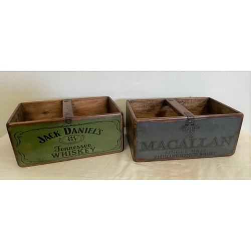 269 - TWO VINTAGE RELATED ADVERTISING BOXES, with two compartments, reading ‘Jack Daniels’ & ‘Macallan’. D... 