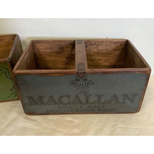 269 - TWO VINTAGE RELATED ADVERTISING BOXES, with two compartments, reading ‘Jack Daniels’ & ‘Macallan’. D... 