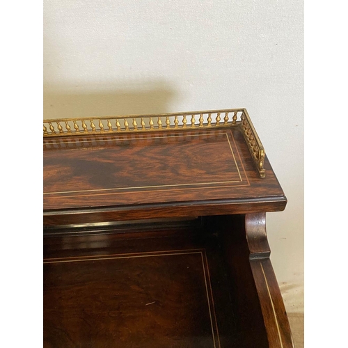 275 - A DECORATIVE ROSEWOOD INLAID DROP FRONT LOG BOX, with gilt gallery to top, above bevelled glass pane... 