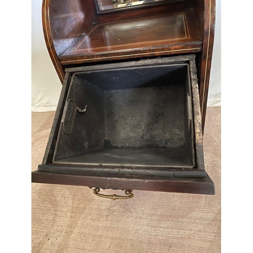 275 - A DECORATIVE ROSEWOOD INLAID DROP FRONT LOG BOX, with gilt gallery to top, above bevelled glass pane... 