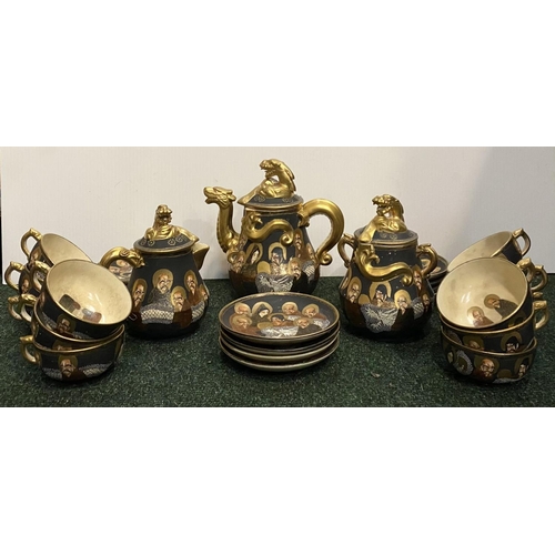 28 - AN EXCELLENT JAPANESE SATSUMA TEA SET, Marked with Bizan under the Shimazu family crest. Taisho peri... 