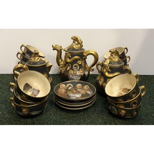 28 - AN EXCELLENT JAPANESE SATSUMA TEA SET, Marked with Bizan under the Shimazu family crest. Taisho peri... 