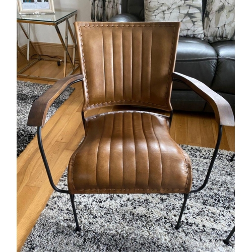 29 - AN EXCELLENT DESIGNER PAIR OF LEATHER AND STEEL ARMCHAIRS, seat and backrest upholstered with leathe... 