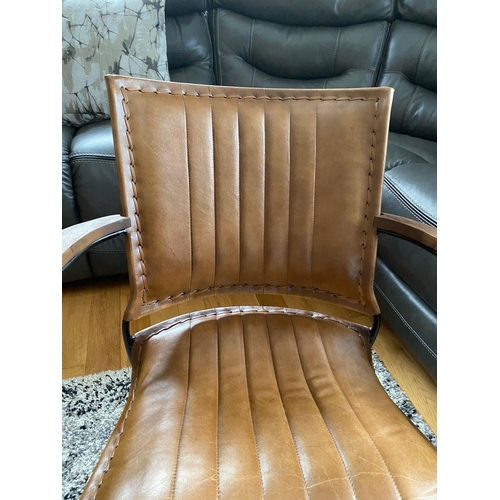 29 - AN EXCELLENT DESIGNER PAIR OF LEATHER AND STEEL ARMCHAIRS, seat and backrest upholstered with leathe... 