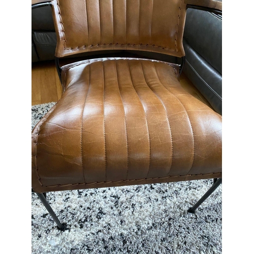 29 - AN EXCELLENT DESIGNER PAIR OF LEATHER AND STEEL ARMCHAIRS, seat and backrest upholstered with leathe... 