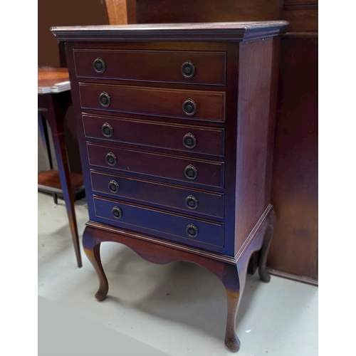 298 - A 19TH CENTURY MAHOGANY MUSIC CABINET, with upstand back, front opening drawers with brass handles a... 