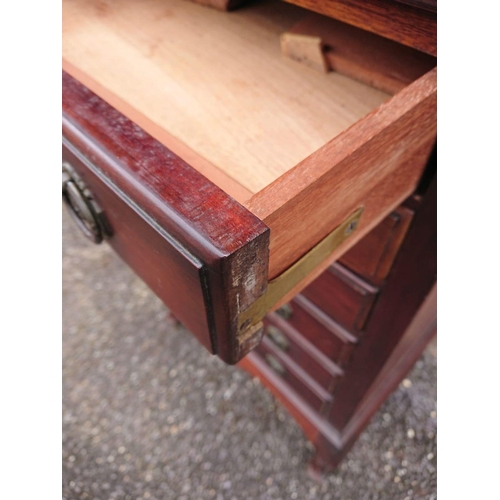 298 - A 19TH CENTURY MAHOGANY MUSIC CABINET, with upstand back, front opening drawers with brass handles a... 