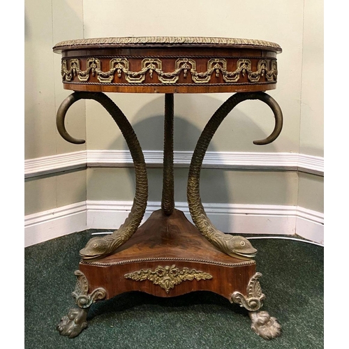 3 - AN EXCELLENT LOUIS XVI STYLE MARQUETRY INLAID CENTRE TABLE, circular inlaid and crossbanded top, abo... 