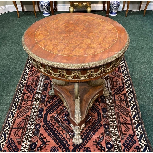 3 - AN EXCELLENT LOUIS XVI STYLE MARQUETRY INLAID CENTRE TABLE, circular inlaid and crossbanded top, abo... 