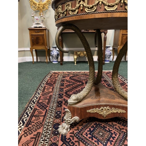 3 - AN EXCELLENT LOUIS XVI STYLE MARQUETRY INLAID CENTRE TABLE, circular inlaid and crossbanded top, abo... 