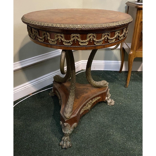 3 - AN EXCELLENT LOUIS XVI STYLE MARQUETRY INLAID CENTRE TABLE, circular inlaid and crossbanded top, abo... 