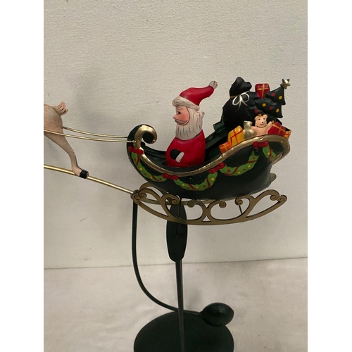 300 - A CHARMING CHRISTMAS PENDULIM, on circular platform base with Santa in sleigh and two reindeers. Dim... 