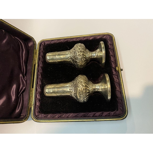 313 - A PAIR OF ANTIQUE CASED SILVER SALTS, Maker William Devenport, Spencer Street, Birmingham; subsequen... 