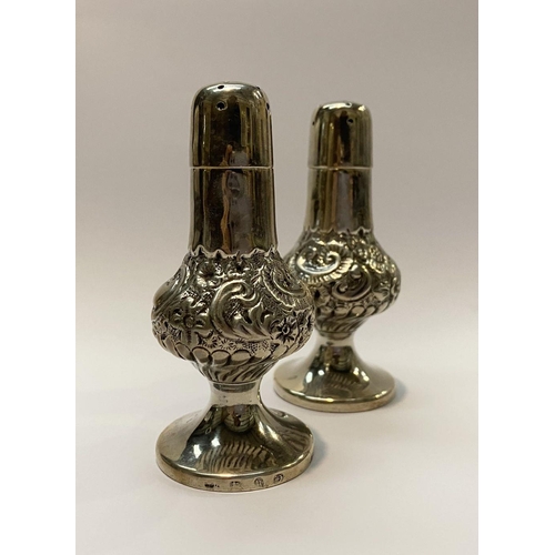 313 - A PAIR OF ANTIQUE CASED SILVER SALTS, Maker William Devenport, Spencer Street, Birmingham; subsequen... 