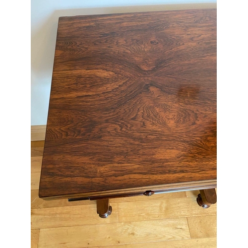 32 - A WILLIAM IV ROSEWOOD SIDE TABLE, with draughts board inlaid to interior, one drawer, supported by d... 