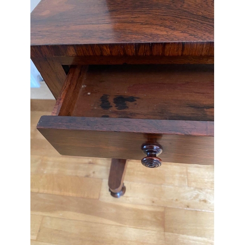 32 - A WILLIAM IV ROSEWOOD SIDE TABLE, with draughts board inlaid to interior, one drawer, supported by d... 