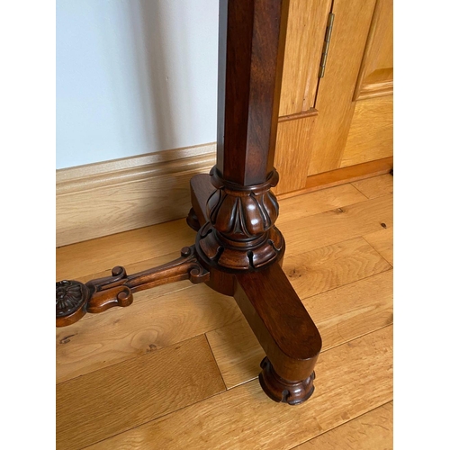 32 - A WILLIAM IV ROSEWOOD SIDE TABLE, with draughts board inlaid to interior, one drawer, supported by d... 