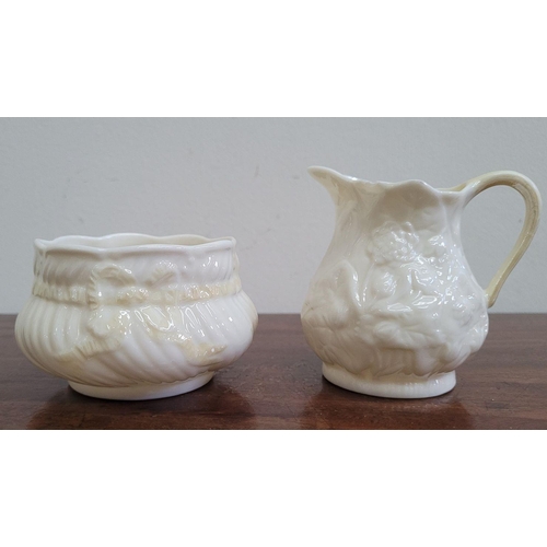 326 - TWO PIECES OF BELLEEK PORCELAIN, (i) a yellow cobb & lustre bowl with ribbon detail, (ii) a yellow l... 