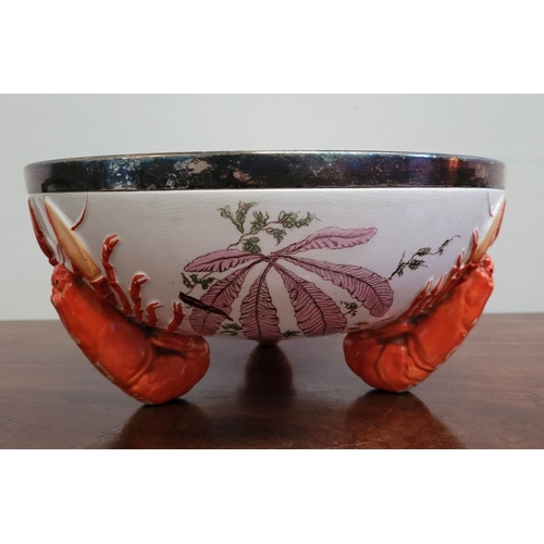 329 - A 19TH CENTURY WEDGEWOOD LOBSTER BOWL, with silver plated rim, the interior of the bowl decorated wi... 