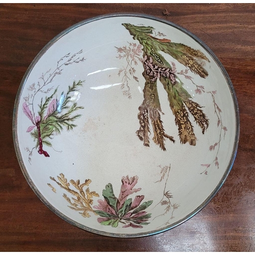 329 - A 19TH CENTURY WEDGEWOOD LOBSTER BOWL, with silver plated rim, the interior of the bowl decorated wi... 